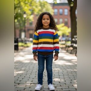 Brown and Blue Striped Knit Sweater